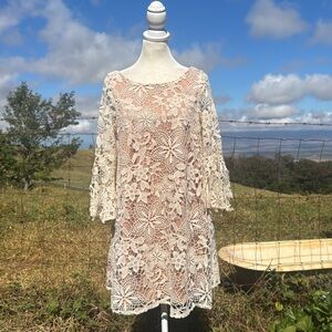 Judith March Retro Boho Crochet Lace Cream Croquette mini Dress M